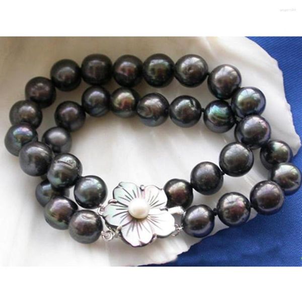 Bangle Fades Handmade atada 2 fios Bracelet natural de 8-9mm de água doce preta 20cm para feminina jóias moda