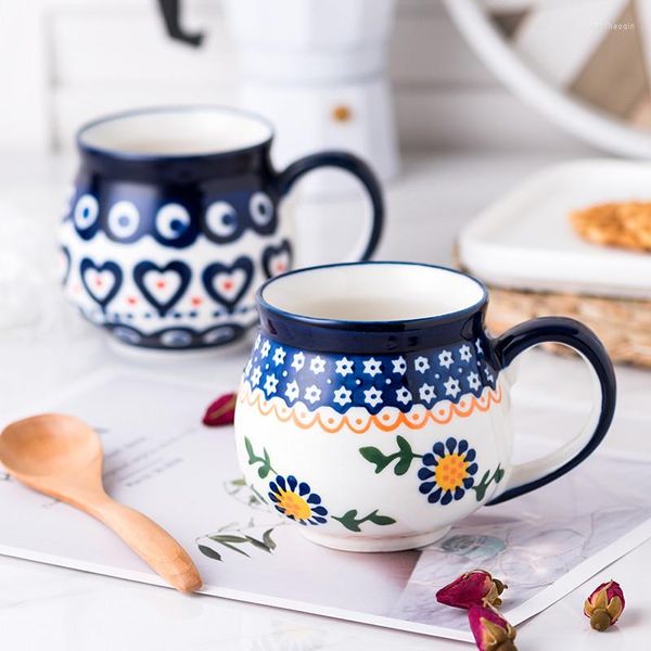 Tassen Keramik ethnischer Stil Kaffeetasse Kreative Retro -Frühstücks -Milch Tasse Porzellan Haushalt Teetasse Büro Getränkware