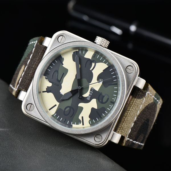 Marca de alta qualidade Bell Ross Ross BR03-92 Fãs Militares Homem Centro de borracha Casual Mecânica Automática Relógios Designer Movimento Montre Wristwatch