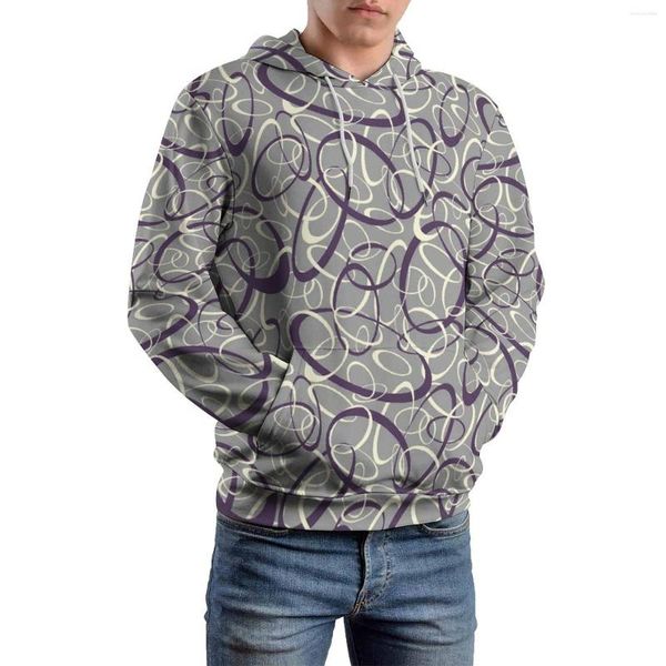 Capuzes masculinos Retro mod solto cinza geométrico coreano Pullover de moda Men manga comprida Moletas de capuz bastante personalizadas