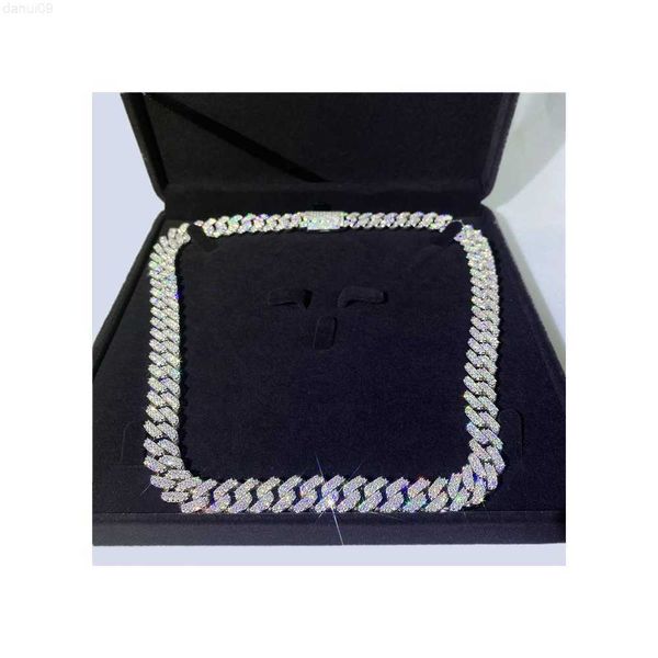 Suprimento em massa de 12 mm de moissanita diamante 925 prata sólida banhado a ouro branco Miami Chain Link 18 24 Comprimento para o mercado de moda