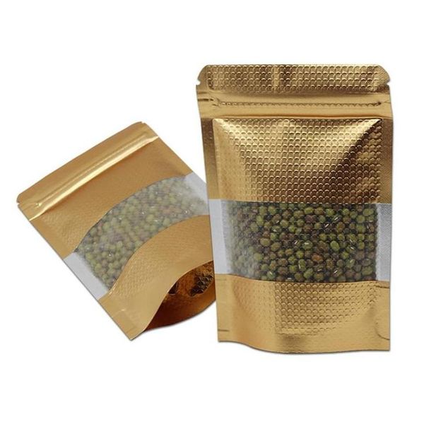 Упаковочные сумки Оптовое золото с окном встать в алюминиевую фольгу линии линии Self Seell Food Doypack Coffee Tea Snack Pouch L Dhudi