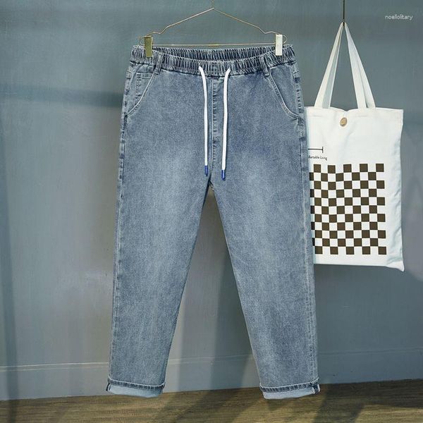 Jeans masculinos grandes 42 44 46 48 cintura elástica Baggy High Pant Loose Plus Size Size gordura Blue Macho Denim Trouser