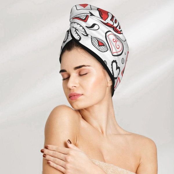 Havlu mikrofiber kızlar banyo kurutma emici saç aşk kalp konuşma kabarcığı ok sihirli duş şapkası türban baş sargısı