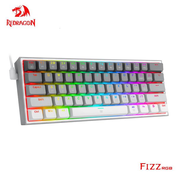 Teclados Redragon Fizz K617 RGB USB Mini -Mecânica Games Mecânicos Teclado com Wired Red Switch 61 Gamer Key for Computer PC Laptop Cabo destacável 230821