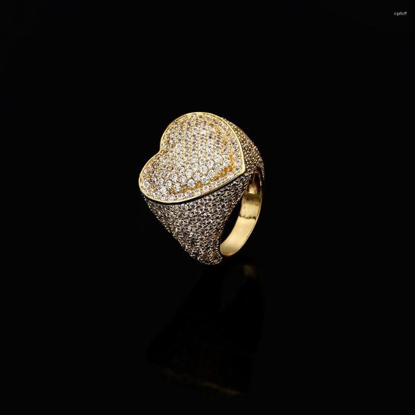 Anhänger Halsketten Hip Hop Diamond Heart für Frauen volle 3A Zirkon 18k Gold plattiert Eiste hochwertiger Ring Luxusschmuck