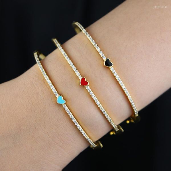 Bangolamento rosso nero blu nero di smalto a forma di cuore braccialetti di pietra per donne con colore classico di colori classici a colore oro