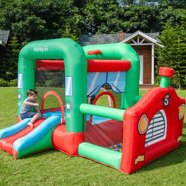 Trenino Parco Giochi Gonfiabile Casa dei Buttafuori per Bambini con Piscina di Palline Moonwalk Scivolo Casetta dei Giochi Gonfiabile per Bambini All'aperto al Coperto Festa Gioca Divertimento Castello Salto in Vendita Giochi da Giardino