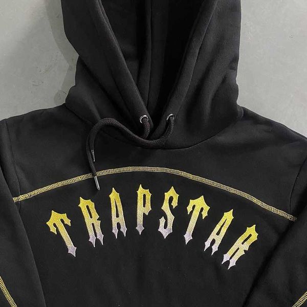 Novo conjunto central cee qualidade trapstar masculino carta de ouro bordado preto painéis feminino moletom com capuz venda quente calças jogger terno