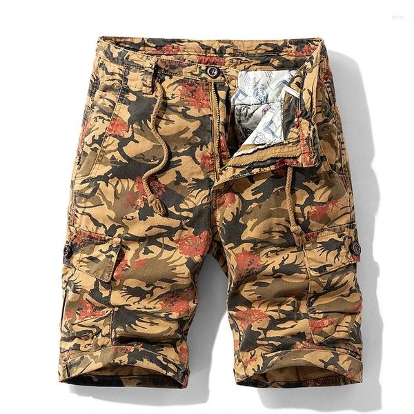 Calça masculina 2023 Summer Floral Print Cargo Shorts Moda Havaiana Design de Casual Casual