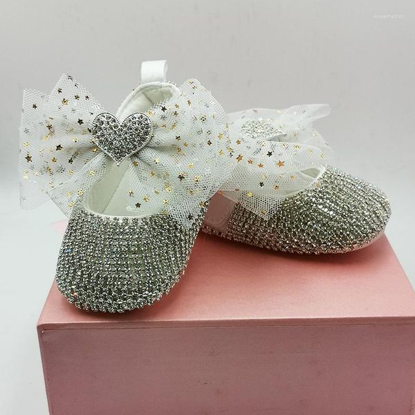 First Walkers Dollbling Gold/Sliver/Pink/Purple Tulle Bow Bow Shining Baby Shoes 1st Coppia Set di fascia per nebbia Diamond Nursery Diamante