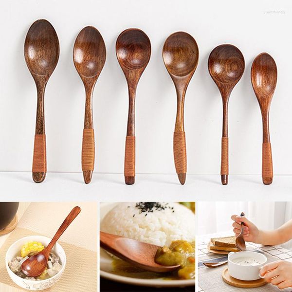 Colheres de estilo japonês estilo de madeira mistura de arroz salada longa maçaneta sobremesa condimento de açúcar salas de salas de mesa ferramentas de cozinha