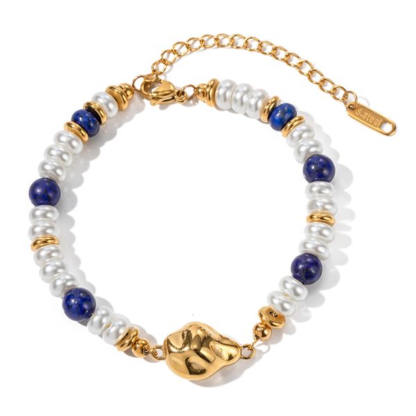 Очарование браслетов Uworld Уникальный из нержавеющей стали натуральный камень Lapis Lazuli Жемчужный браслет из бисера.