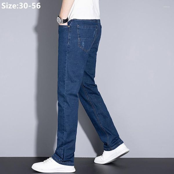 Jeans masculinos de meia -idade de idade mais tamanho 160kg 56 54 52 50 46 44 Dad de outono sola calça alta de cintura alta