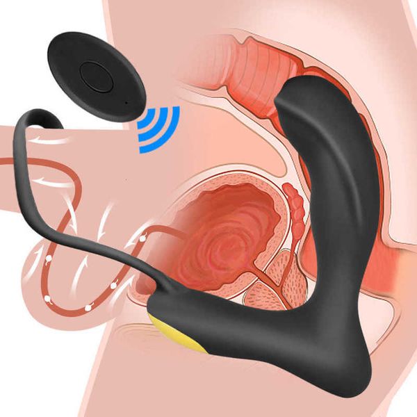 Spina vibratore anale per adulti per uomo Masturbatore maschile in silicone Prostata Ritardo wireless Eiaculazione Doppi anelli