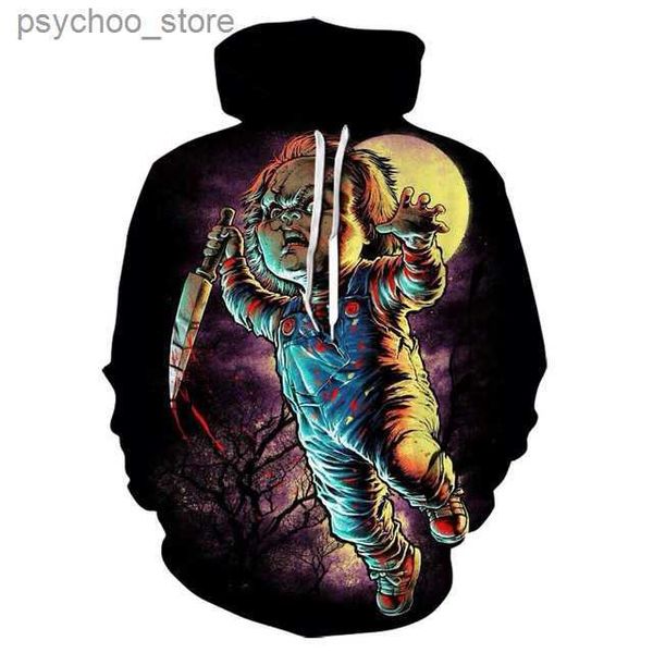 Erkek Hoodies Sweatshirts Erkek Sweatshirt Korku Filmi 3D Hoodie Baskılı Moda Ceket Kazak Sonbahar Sıradan Ceket UNISEX Q230822