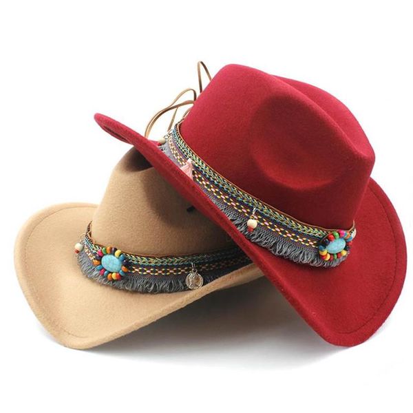 Детская шерсть Hollow Western Cowboy Hat с кисточками детская девочка Jazz Hat Cowgirl Sombrero Cap размер 52-54 см за 4-8 лет 244Q