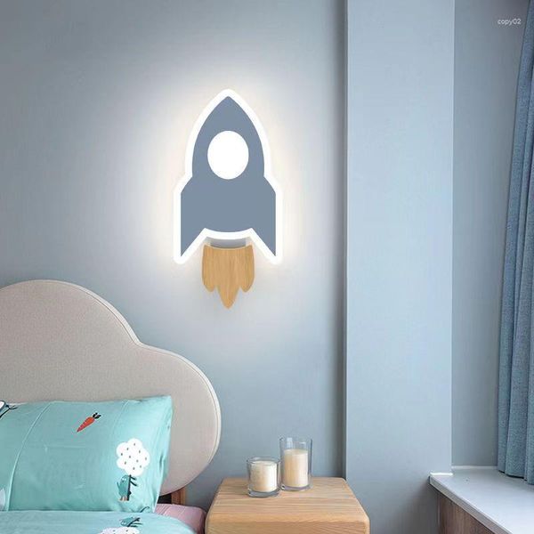 Lampada a parete Rocket da cartone animato Nordic per camera da letto per bambini Creative Creative Led Nower Sconce Boys Girls Aisle Decora