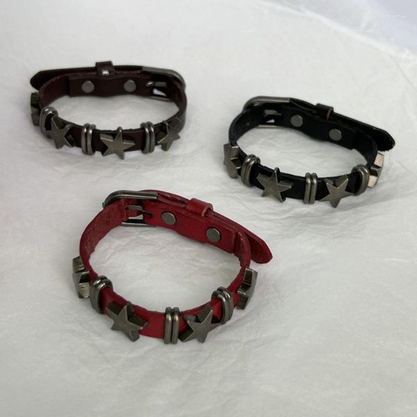 Link Armbänder Vintage Star Leder -Uhrband -Armband für Männer Frauen Punk verstellbare Pentagramm Bangle Hip Hop Rock Schmuck Y2K