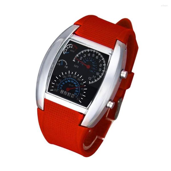 Relvadores de pulso feminino feminino flash flash led led watch presente masculino drenagem carros de carro silicone Multi Horon Display Quartz