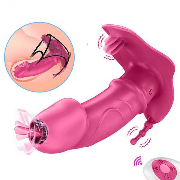 Tragbarer Höschen-Dildo-Vibrator für Frauen, unsichtbarer Klitoris-Stimulator, kabellose Zungenleck-Vibratoren mit Fernbedienung