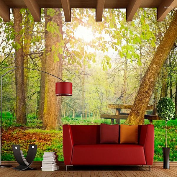 Tapeten natürliche Landschaft Tapete Baum Wandbilder für Wohnzimmer Kindersofa Hintergrund Papel de Parde