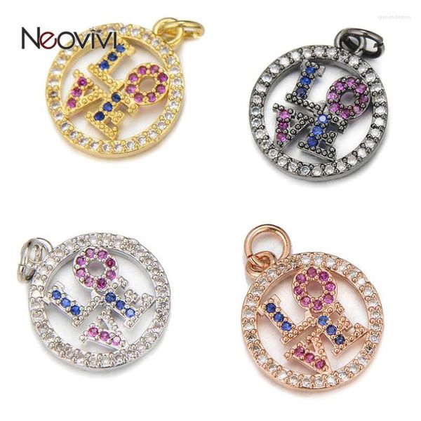 Colares pendentes neovivi redonda bead hollow letra pingentes de pingentes românticos colorido zircon micro pav cz para jóias fazendo presentes de amantes DIY