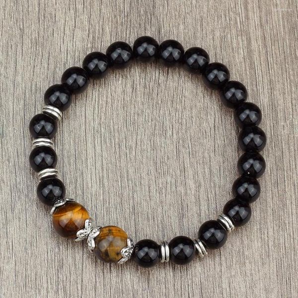 Strand Shiny Matte Black Breaded Bracelet Charme Natural Stone Onyx Bulbões para homens homens ioga Jóias de joalheria