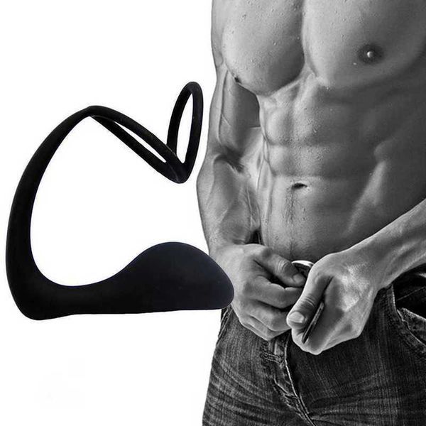 Adulto massageador masculino masturbação bunda anal plug duplo uso massageador de próstata silicone pênis anel peniano para homens gays atrasar a ejaculação