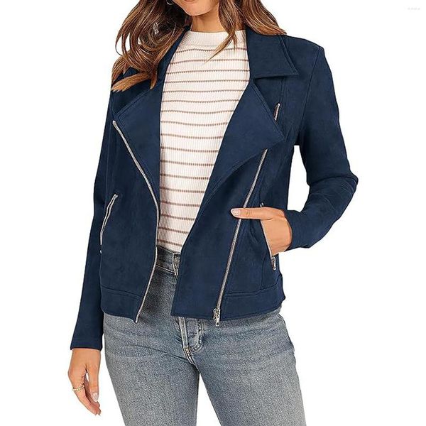 Frauenjacken Ladies Model Motorrad Feste Farbe Reißverschluss Tasche Short Coat Casual Jacke Winterkleidung für Frauen