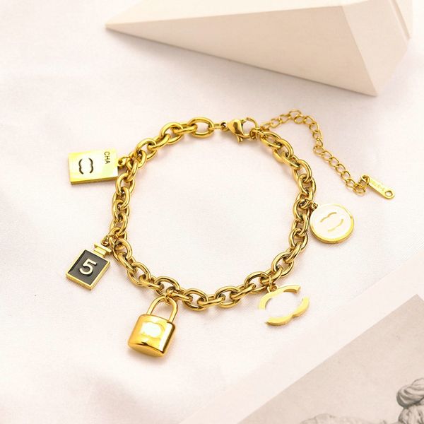 Moda link chain pulseira pulseiras designer para mulheres marca de luxo cor ouro pulseira jóias presente da menina