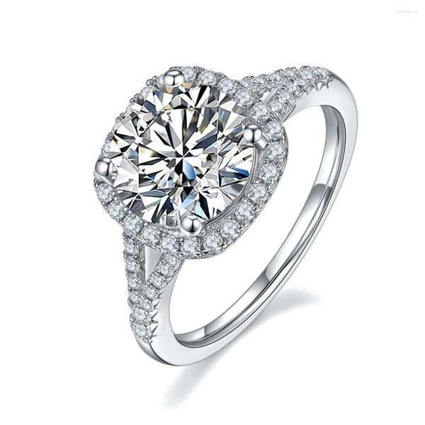Кластерные кольца iogou 1.5ct/2ct/3ct подушка в форме мойссанитового кольца для женщин D Цветовые круглые ювелирные украшения Diamond
