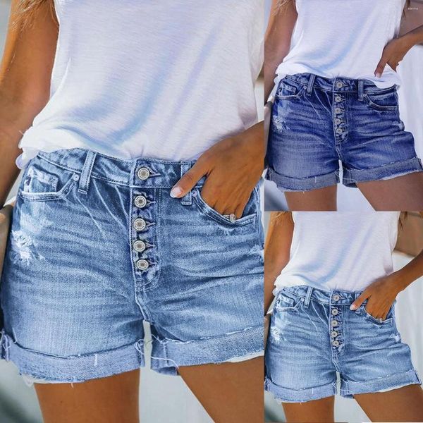Shorts femininos para mulheres sexy casuais jeans mid Rise Ripped Roled Vacation Beach Summer Summer