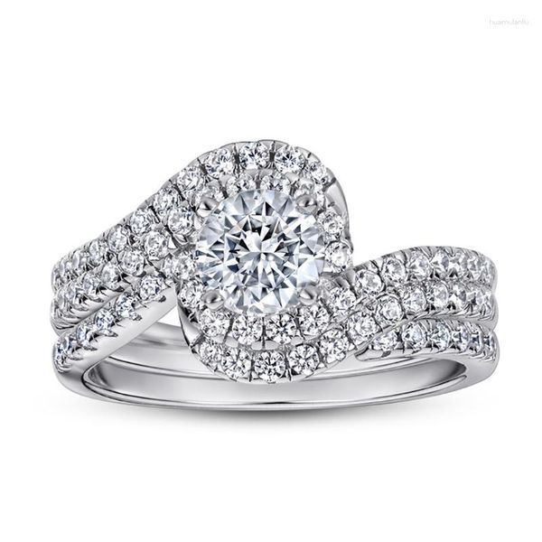 Anelli a cluster 0.6 Moissanite S925 Silver Women Ring Set Classic Wedding Bands Regalo Jewelry