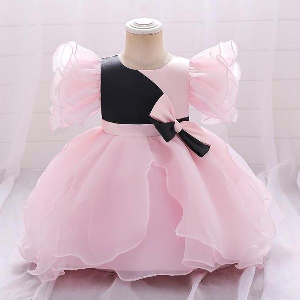 Abiti da ragazza maniche per cappuccio Pink Flowers Girl Dress 1 ° anno Birthday Party Battismo per bambini per la principessa Vietidos di bambini natalizi