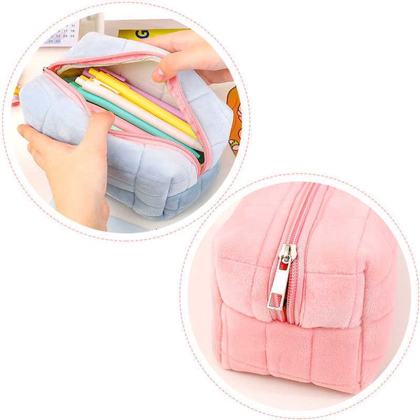 Brinquedos de aprendizagem kawaii lápis caso travesseiro saco grande capacidade curto fluff lápis saco para meninas material escolar papelaria caixa saco cosmético