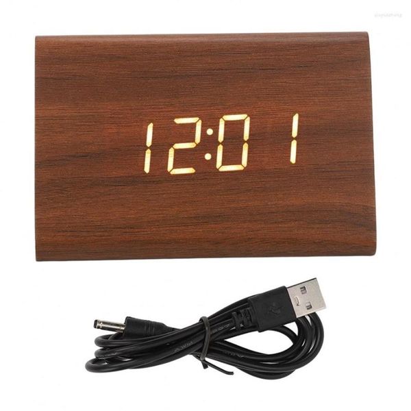 Uhrenboxen Holz digitale Uhr Holz LED -Speicherfunktion 3 Gears Helligkeit moderne einfache Design -Dreiecks -Sprachsteuerung für Büro