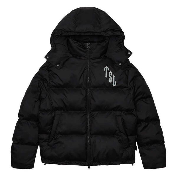 Nova trapstar londres atiradores com capuz jaqueta puffer-preto/reflexivo bordado térmico hoodie masculino casaco de inverno