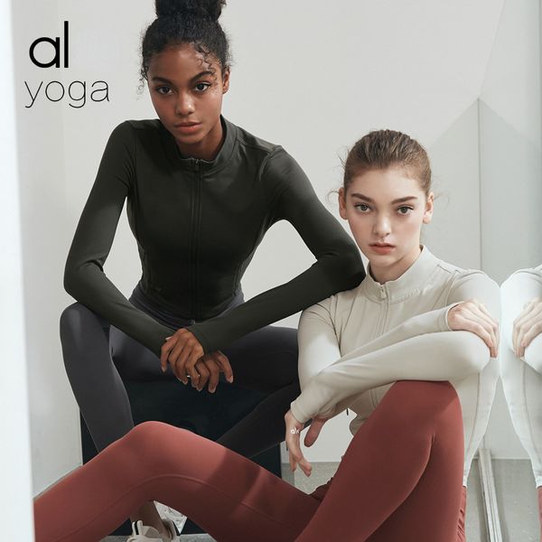 Al Yoga Autumn/Inverno escovado nua de manga longa de ioga zíper suporte pescoço elástico alto ajuste feminino fitness coult whit logotipo