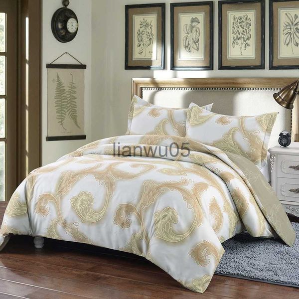 Conjuntos de cama Conjunto de roupas de cama de linho opulência simples 3pcs Cama de casal Padrão floral Amarelo Tamanho King Size Caso Tampa de Duvet Chapa de cama Folha x0822