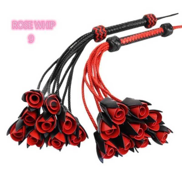 Massaggiatore erotico per adulti in vera pelle durevole con nappa rosa e treccia frusta con manico per coppia BDSM Bondage frustato sculacciate negozi