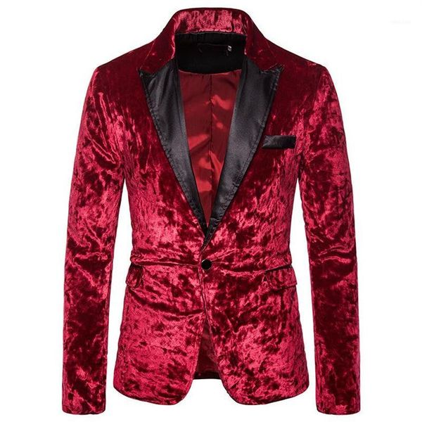 Vestido de veludo vermelho um botão blazer masculino 2019 nova boate de boate do baile de casaco de terno de terno de festas de casamento cantores de fantasia Homme1246g
