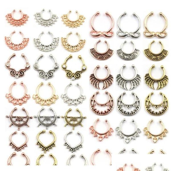 Nasenringe Stollen 10pcs gemischter Kristall gefälschter Ring Septum Indian Alloy Sier und Roségold Clip auf N0065 ppxoz Drop Lieferung Schmuck Bod otcrq