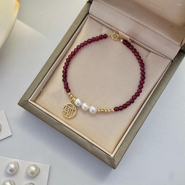 Strand Advanced Fashion Fu Brand Ancai Simple Natural Garnet e Pearl Bracciale Crystal Charm Handwear