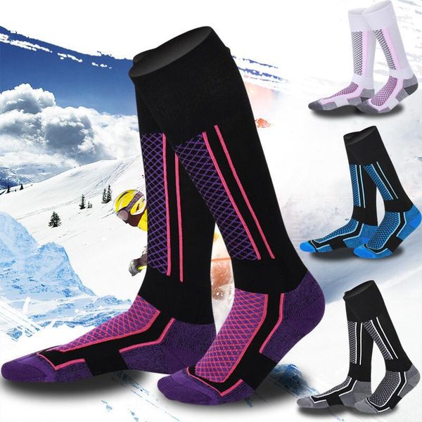 Sports Socks Winter Men, homens esquiam algodão mais espesso crianças de snowboard de ciclismo de esqui com termos de estermos -estermosques elásticos altos