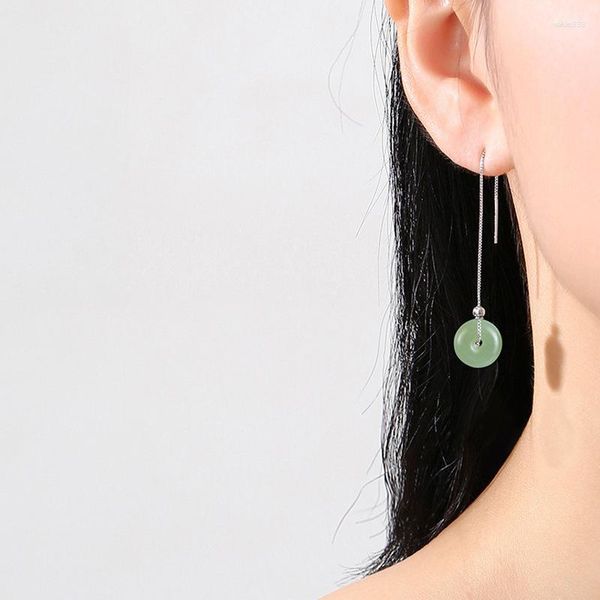 Dangle Ohrringe Chinesische Stil Nachahmung Jade Quasten 2023 Retro Trendy Einfacher weiblicher langer Metalllinie Schmuck Schmuck