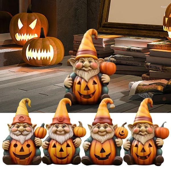 Gartendekorationen Süßes Kürbis Gnom Harz Figur Funny Decor Halten Sie Ornament für Weihnachten Herbst Halloween Dekoration