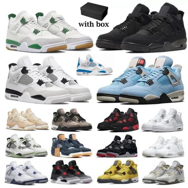 4S J Balvin Novos tênis de basquete 4s Pinho Verde Vermelho Trovão Branco Oreo Universidade Azul Infravermelho Cool Cinza Militar Preto Sneaker Trainer com caixa