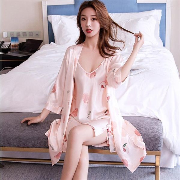 Sleewwear Women's Sleep Summer Silk Like Nightdress di grandi dimensioni Night Night Sexy Ice Sling Set Set Home Abito Cartoon