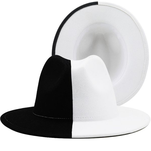 Wide Bim Hats Bucket Black White Patchwork Wolle Filz Jazz Fedora Hut Frauen Unisex Panama Party Trilby Cowboy Cap Männer Gentleman Hochzeit 230822